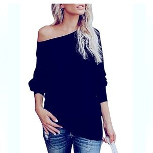 Kimora Lee Simmons Off The Shoulder Charcoal Gray Wool/Cashmere NWOT Sweater L